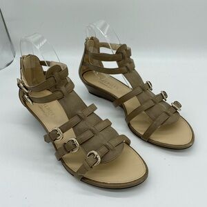 Talbots Tan Leather Gladiator Wedge Sandal Buckle Zip Womens Size 8.5 M